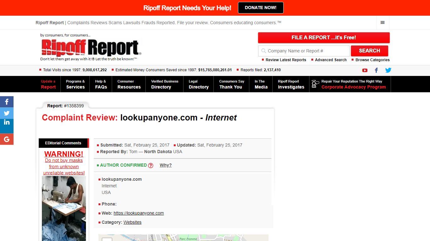 Lookupanyone.com Review - Internet - Illegal privacy - Ripoff Report